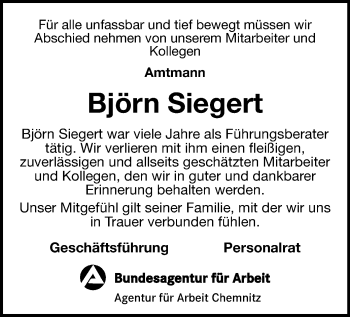 Todesanzeige von Björn Siegert von Chemnitz