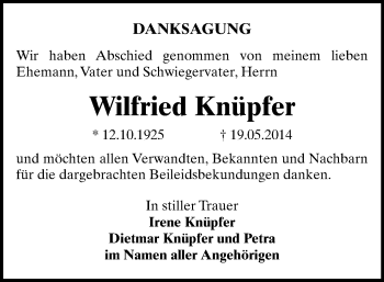 Todesanzeige von Wilfried Knüpfer von Chemnitz