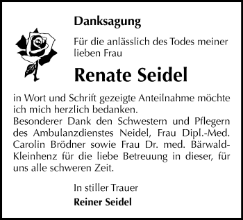 Todesanzeige von Renate Seidel von Werdau