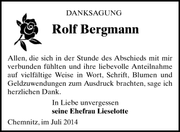 Todesanzeige von Rolf Bergmann von Chemnitz