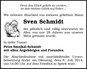 Todesanzeige von Sven Schmidt von Annaberg