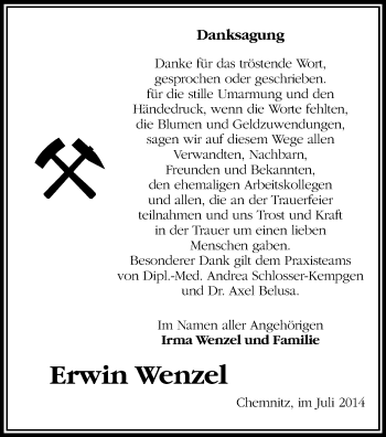 Todesanzeige von Erwin Wenzel von Chemnitz
