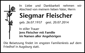 Todesanzeige von Siegmar Fleischer von Freiberg / Brand Erbisdorf