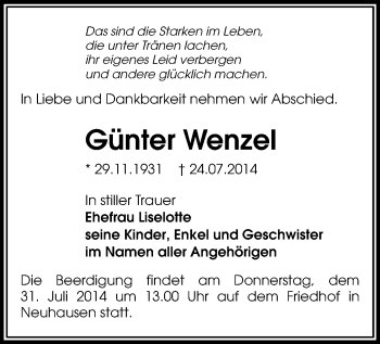 Todesanzeige von Günter Wenzel von Marienberg