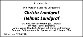 Todesanzeige von Christa und Helmut Landgraf von Zwickau