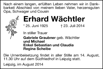 Todesanzeige von Erhard Wächtler von Chemnitz