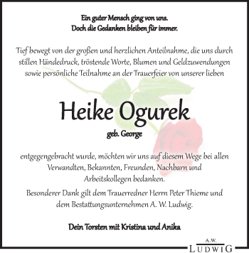 Todesanzeige von Heike Ogurek von Zwickau