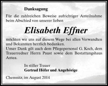 Todesanzeige von Elisabeth Effner von Chemnitz