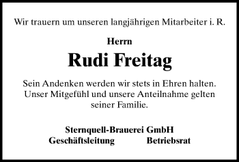 Todesanzeige von Rudi Freitag von Plauen
