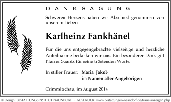 Todesanzeige von Karlheinz Fankhänel von Stollberg