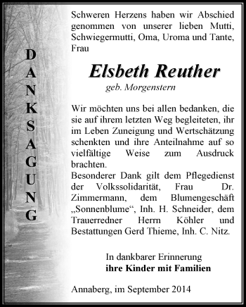 Todesanzeige von Elsbeth Reuther von Annaberg