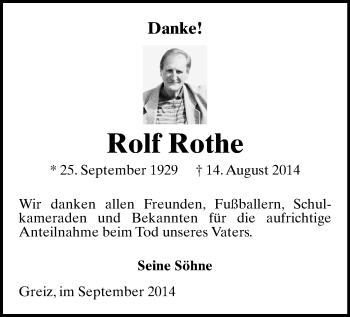 Todesanzeige von Rolf Rothe von Annaberg
