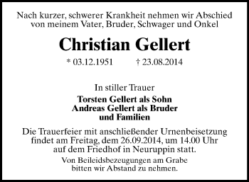 Todesanzeige von Christian Gellert von Zwickau