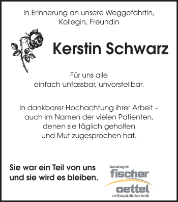 Todesanzeige von Kerstin Schwarz von Plauen