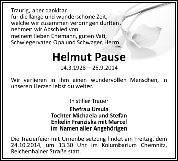 Todesanzeige von Helmut Pause von Chemnitz