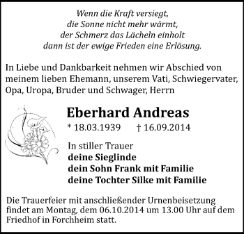 Todesanzeige von Eberhard Andreas von Marienberg