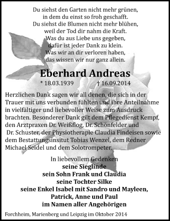 Todesanzeige von Eberhard Andreas von Marienberg