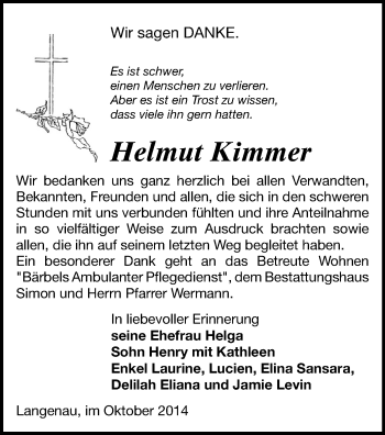Todesanzeige von Helmut Kimmer von Freiberg / Brand Erbisdorf