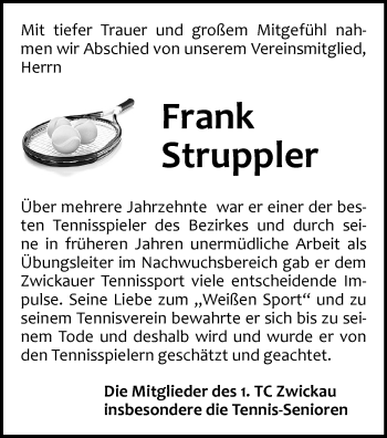 Todesanzeige von Frank Struppler von Zwickau
