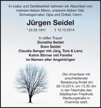 Todesanzeige von Jürgen Seidel von Chemnitz