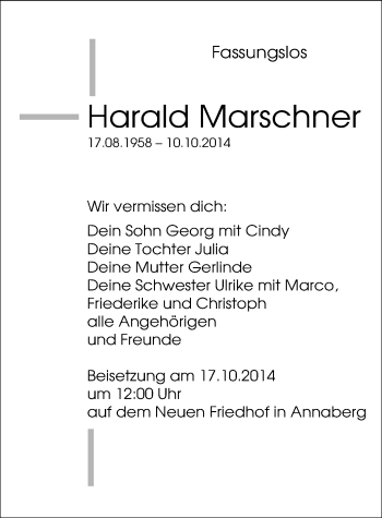 Todesanzeige von Harald Marschner von Annaberg