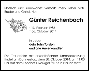 Todesanzeige von Günter Reichenbach von Plauen