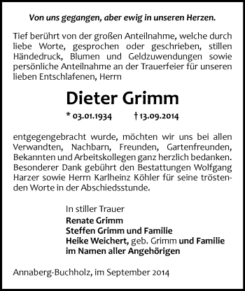Todesanzeige von Dieter Grimm von Annaberg