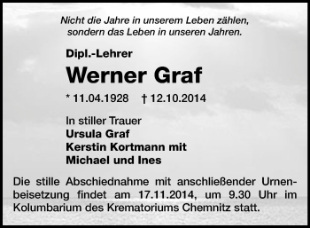 Todesanzeige von Werner Graf von Chemnitz