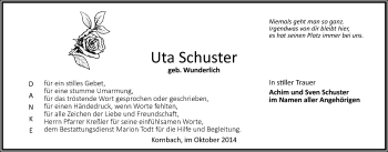 Todesanzeige von Uta Schuster von Plauen