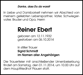 Todesanzeige von Reiner Ebert von Plauen