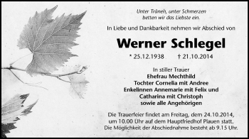 Todesanzeige von Werner Schlegel von Plauen