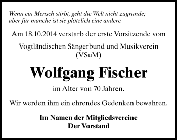 Todesanzeige von Wolfgang Fischer von Plauen