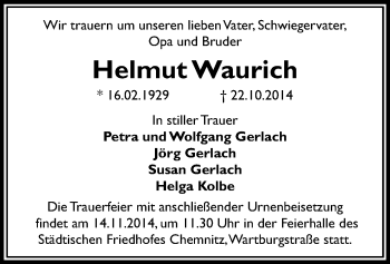 Todesanzeige von Helmut Waurich von Chemnitz