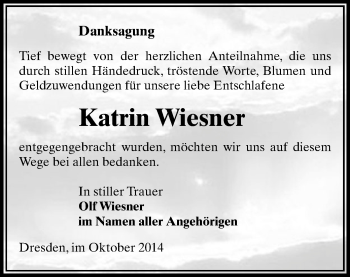Todesanzeige von Katrin Wiesner von Plauen
