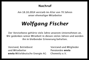 Todesanzeige von Wolfgang Fischer von Plauen