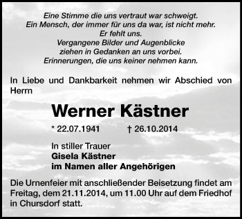 Todesanzeige von Werner Kästner von Rochlitz