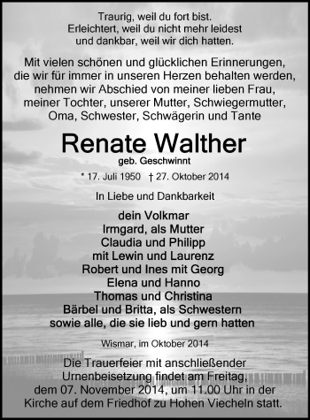 Todesanzeige von Renate Walther von Zwickau