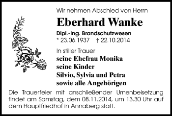 Todesanzeige von Eberhard Wanke von Annaberg