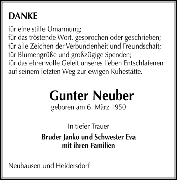 Todesanzeige von Gunter Neuber von Freiberg / Brand Erbisdorf