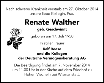Todesanzeige von Renate Walther von Zwickau
