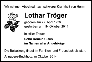 Todesanzeige von Lothar Träger von Annaberg