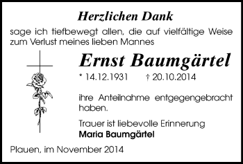 Todesanzeige von Ernst Baumgärtel von Plauen