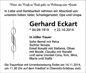 Todesanzeige von Gerhard Eckart von Chemnitz