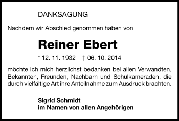 Todesanzeige von Reiner Ebert von Plauen