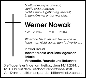 Todesanzeige von Werner Nowak von Auerbach