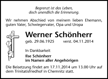 Todesanzeige von Werner Schönherr von Marienberg