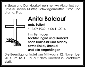 Todesanzeige von Anita Baldauf von Marienberg