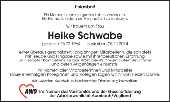 Todesanzeige von Heike Schwabe von Auerbach