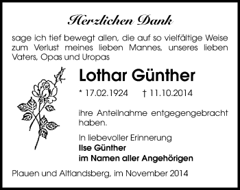 Todesanzeige von Lothar Günther von Plauen