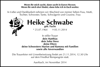 Todesanzeige von Heike Schwabe von Auerbach
